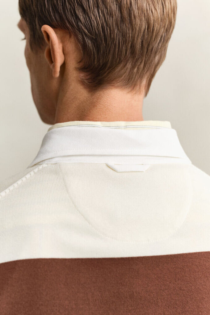 Barstriped Cotton Polo Sweater