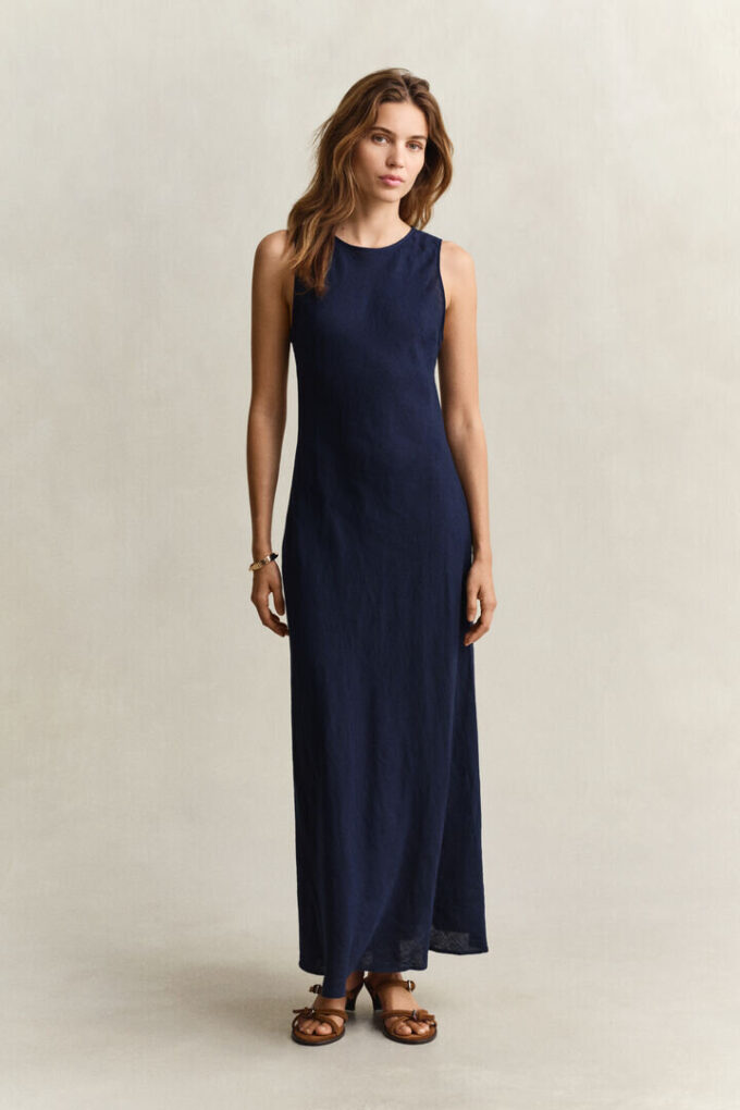 Bias Cut Linen Midi Dress