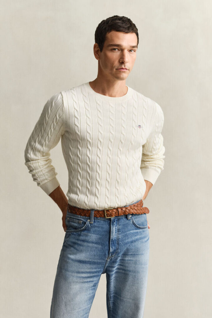 Cotton Cable Knit Crew Neck Sweater Cotton Cable Knit Crew Neck Sweater