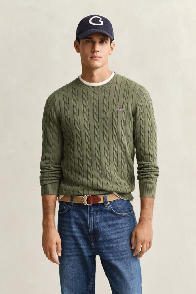 Cotton Cable Knit Crew Neck Sweater Cotton Cable Knit Crew Neck Sweater