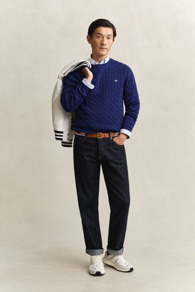 Cotton Cable Knit Crew Neck Sweater Cotton Cable Knit Crew Neck Sweater