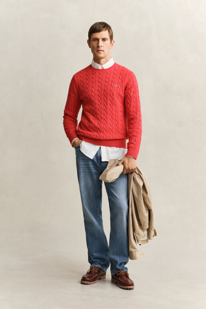 Cotton Cable Knit Crew Neck Sweater Cotton Cable Knit Crew Neck Sweater