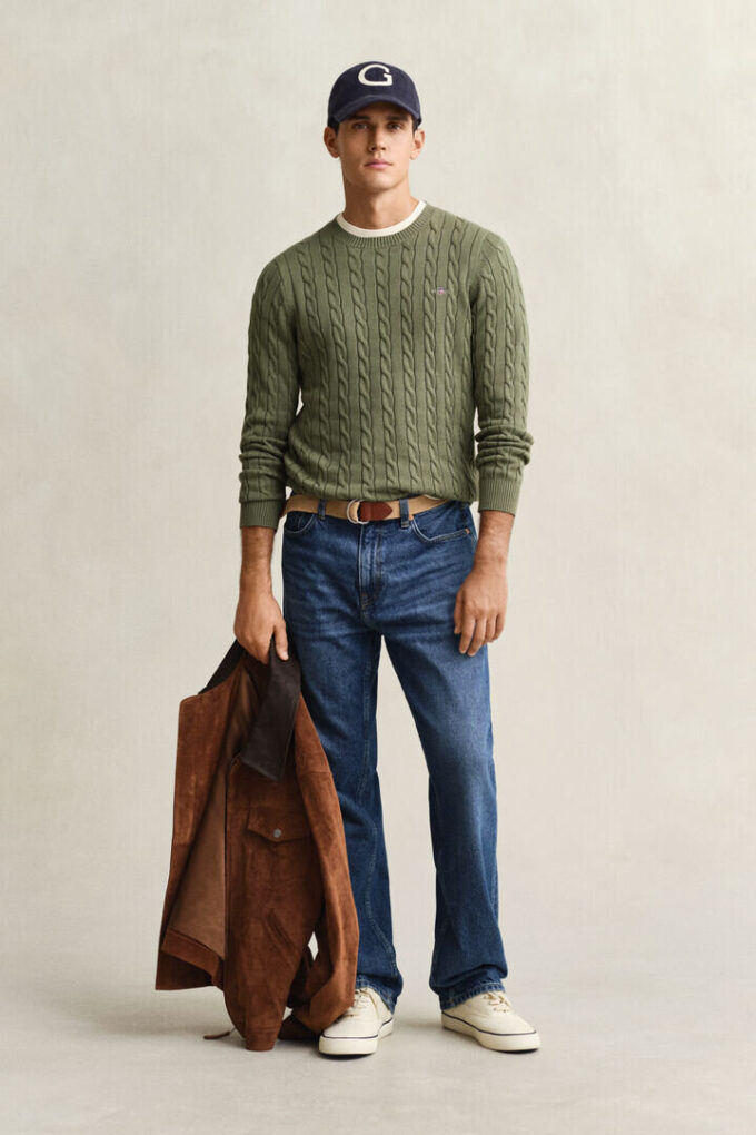 Cotton Cable Knit Crew Neck Sweater Cotton Cable Knit Crew Neck Sweater