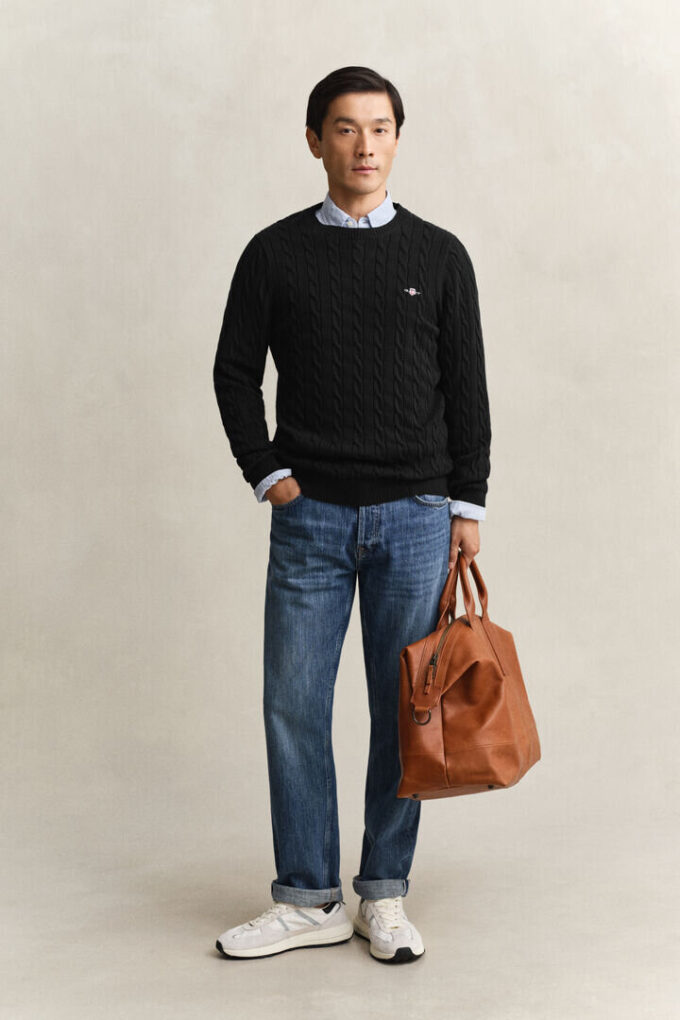 Cotton Cable Knit Crew Neck Sweater Cotton Cable Knit Crew Neck Sweater