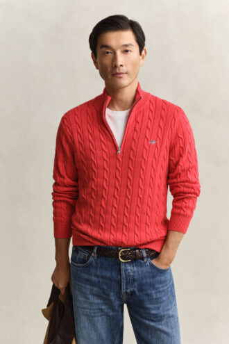 Cotton Cable Knit Half-Zip Sweater