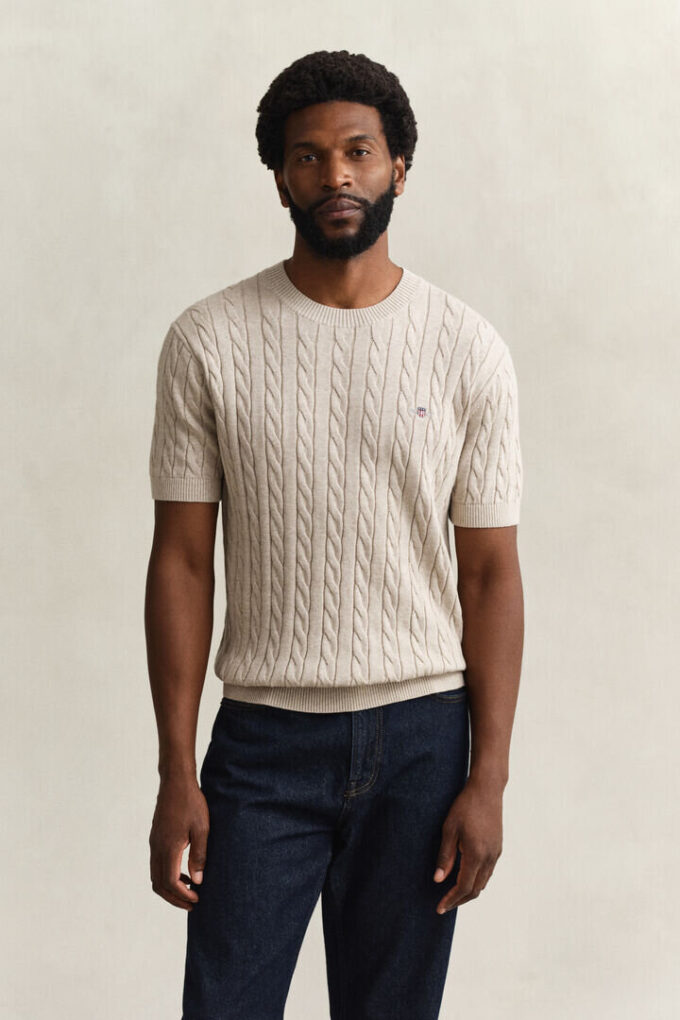 Cotton Cable Knit Short Sleeve Sweater Cotton Cable Knit Short Sleeve Sweater