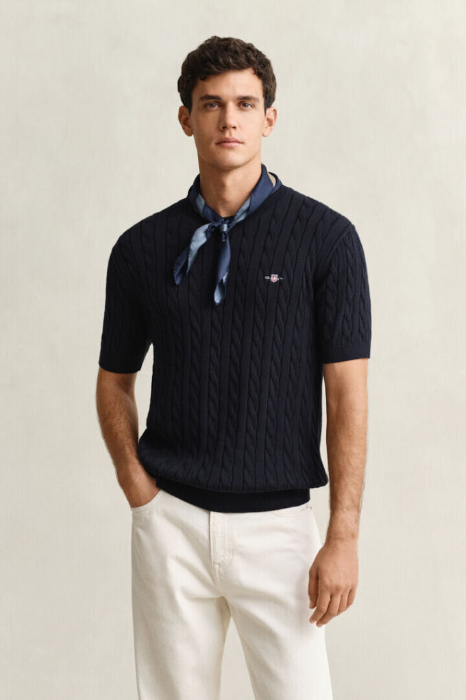 Cotton Cable Knit Short Sleeve Sweater Cotton Cable Knit Short Sleeve Sweater