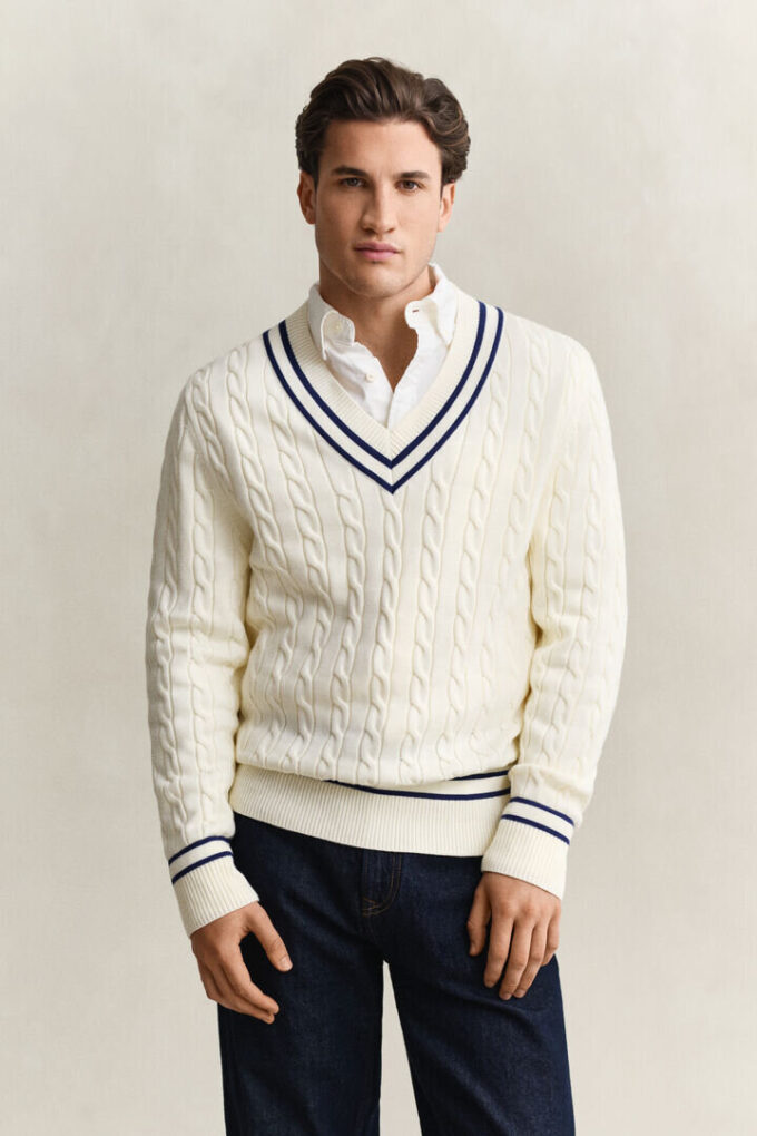 Cotton Cable Knit V-Neck Sweater Cotton Cable Knit V-Neck Sweater