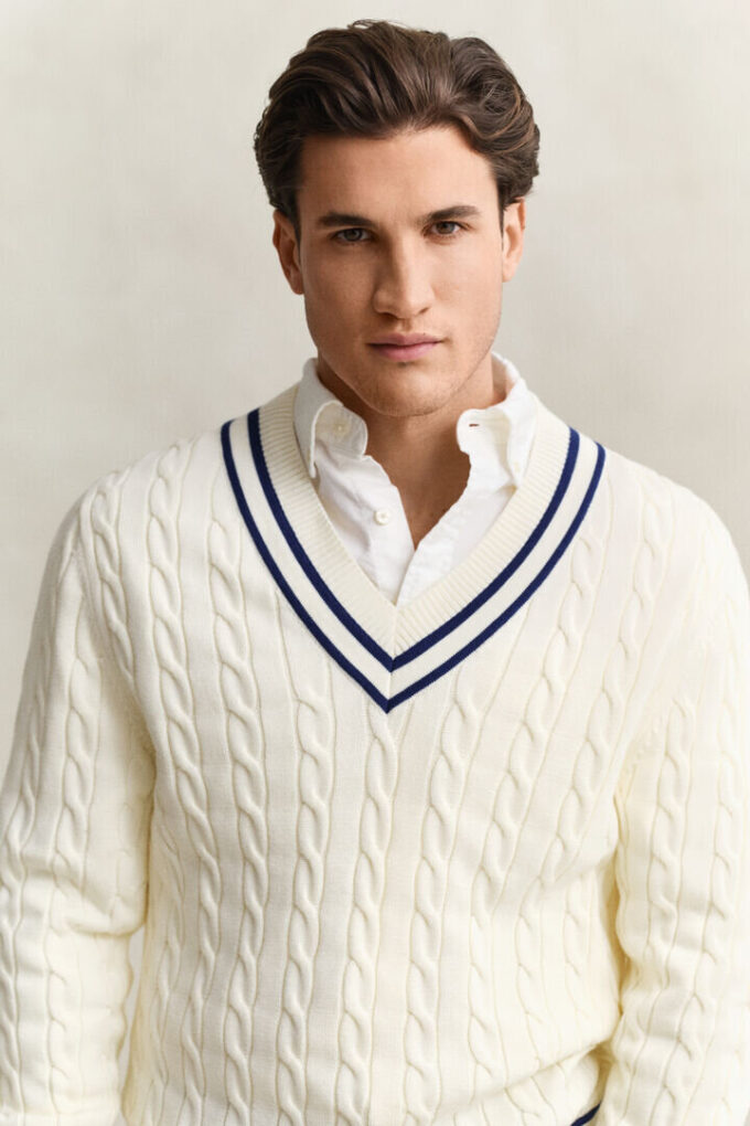 Cotton Cable Knit V-Neck Sweater Cotton Cable Knit V-Neck Sweater