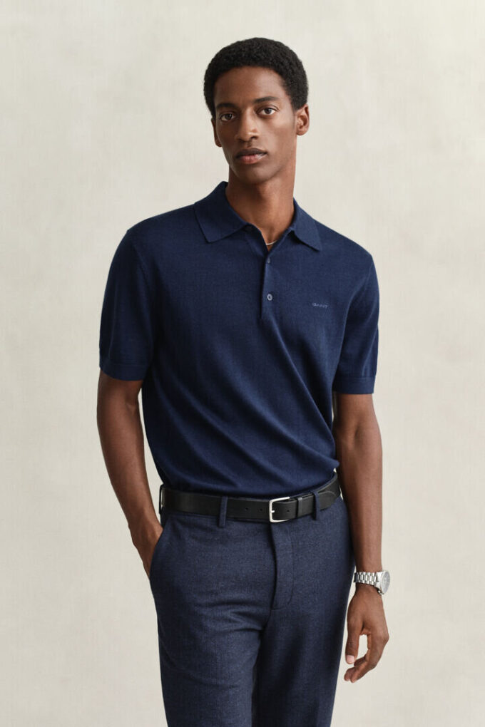 Extra Fine Merino Wool Short Sleeve Polo Sweater Extra Fine Merino Wool Short Sleeve Polo Sweater