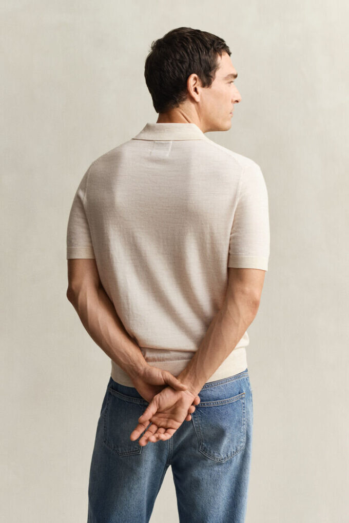 Extra Fine Merino Wool Short Sleeve Polo Sweater Extra Fine Merino Wool Short Sleeve Polo Sweater