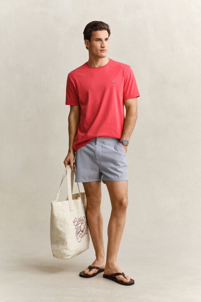 Fitted Seersucker Swim Shorts