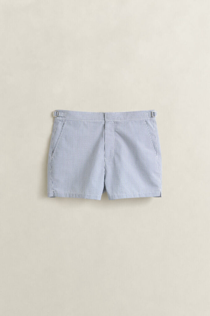 Fitted Seersucker Swim Shorts