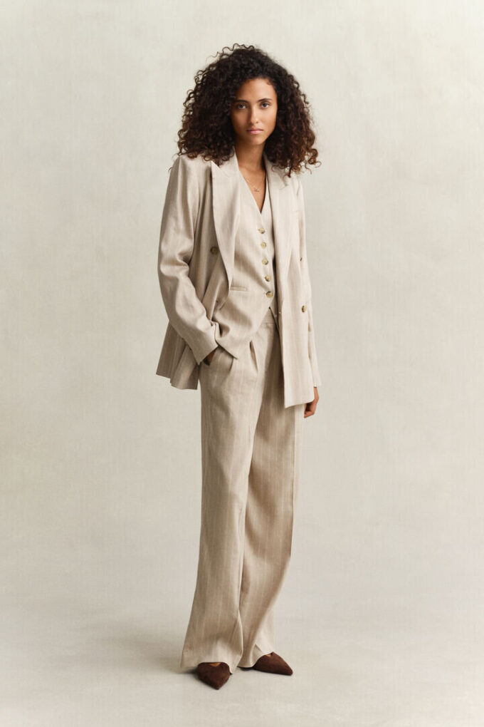 Pinstriped Linen Blend Blazer Pinstriped Linen Blend Blazer