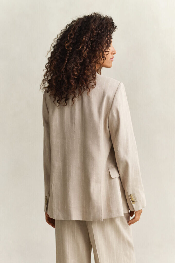 Pinstriped Linen Blend Blazer Pinstriped Linen Blend Blazer