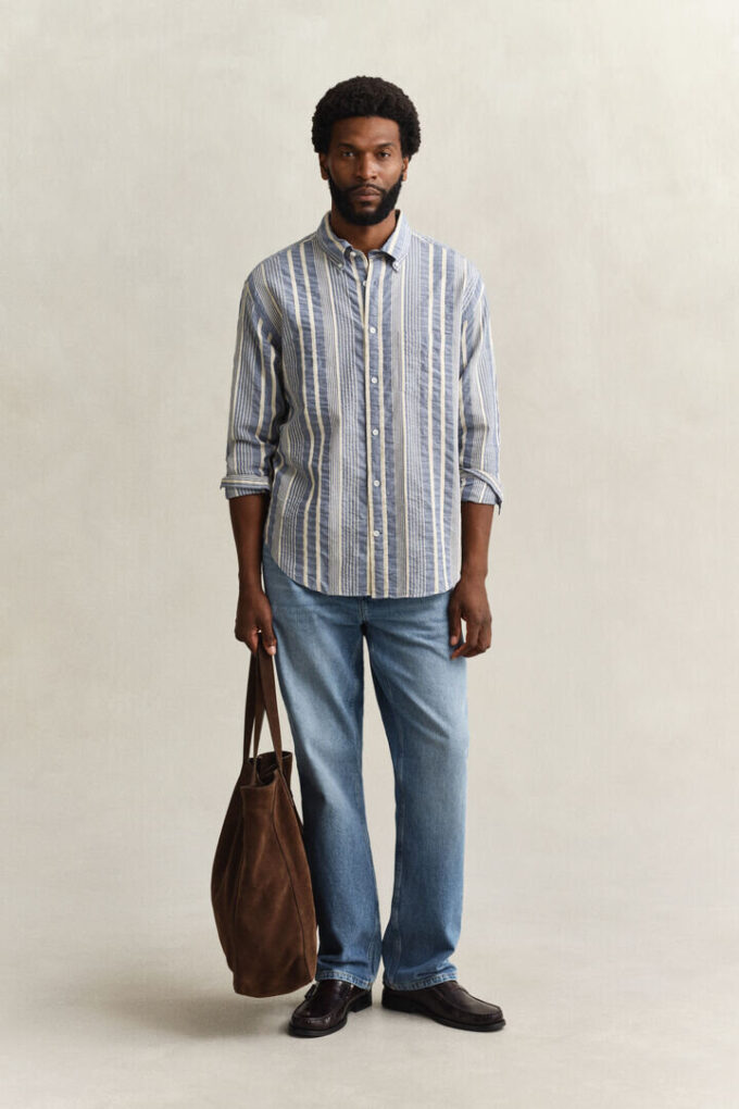 Relaxed Fit Striped Seersucker Shirt Relaxed Fit Striped Seersucker Shirt