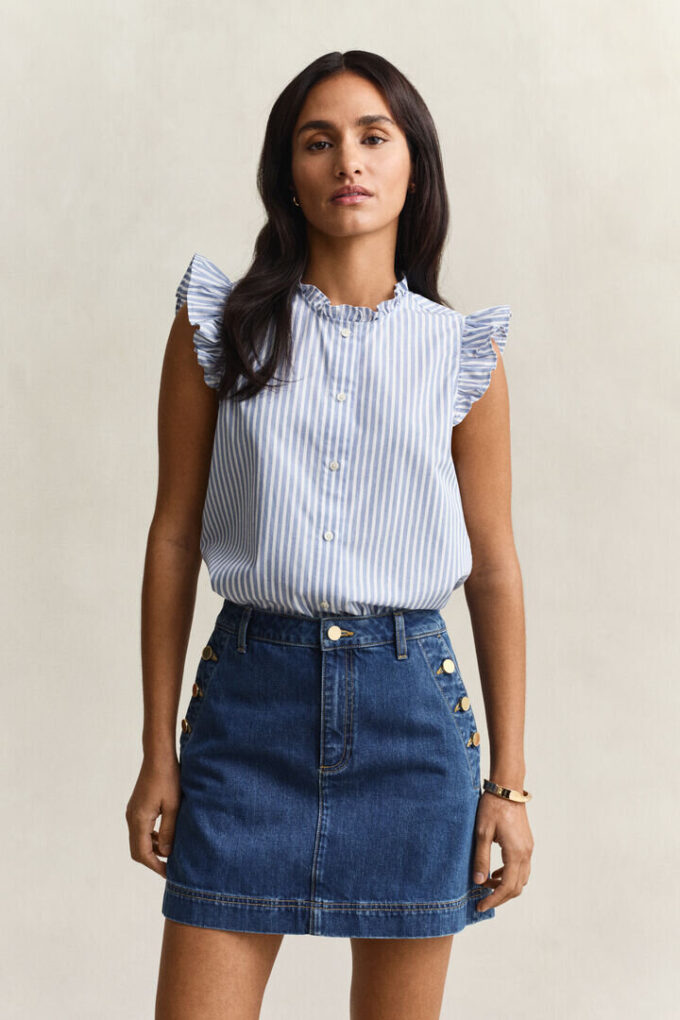 Ruffled Striped Cotton Blouse Ruffled Striped Cotton Blouse