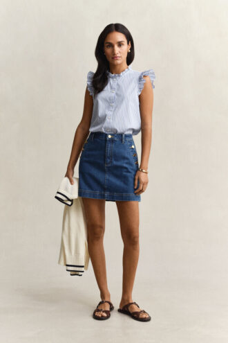 Ruffled Striped Cotton Blouse