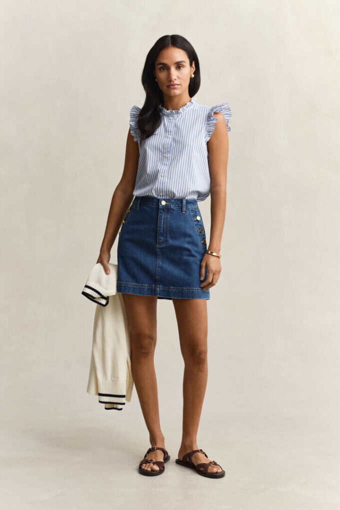Ruffled Striped Cotton Blouse Ruffled Striped Cotton Blouse