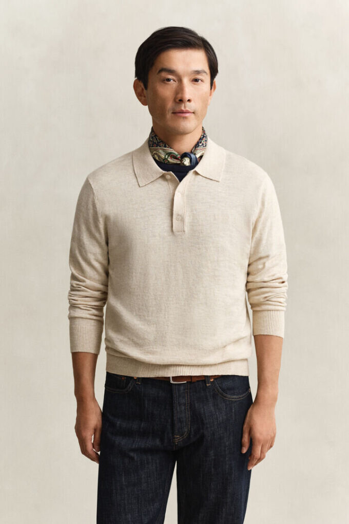 Slub Cotton Blend Polo Sweater Slub Cotton Blend Polo Sweater