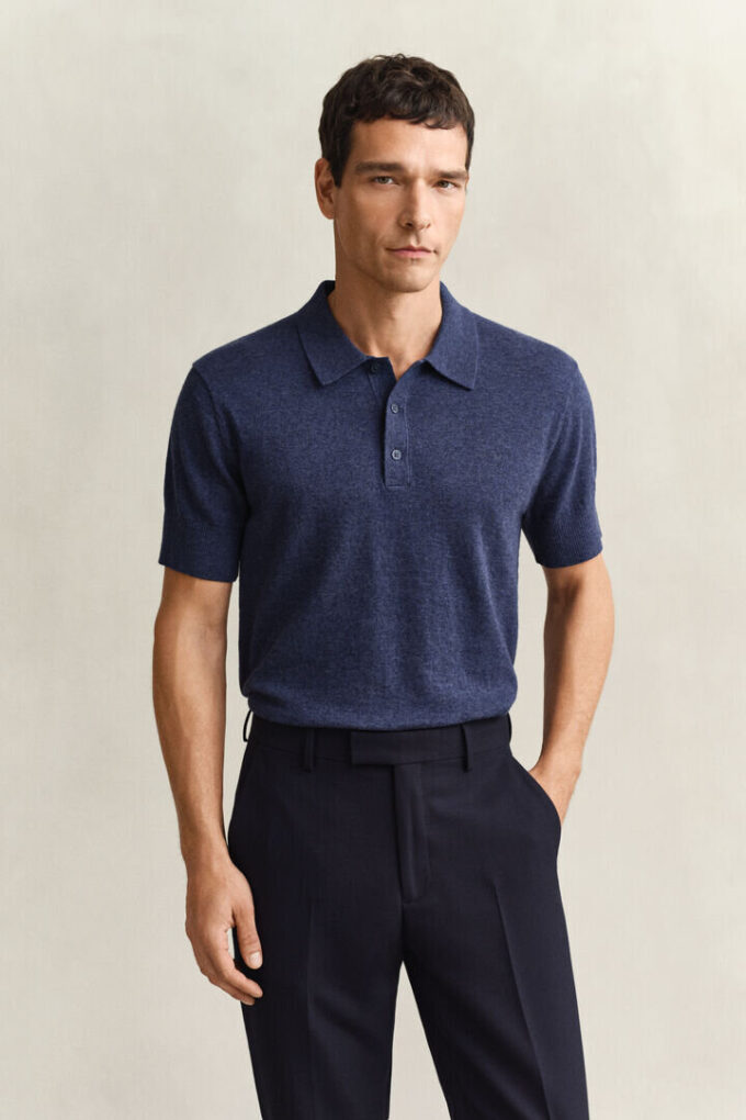 Slub Cotton Blend Short Sleeve Polo Sweater Slub Cotton Blend Short Sleeve Polo Sweater