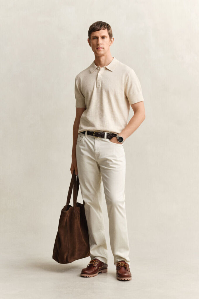 Slub Cotton Blend Short Sleeve Polo Sweater Slub Cotton Blend Short Sleeve Polo Sweater