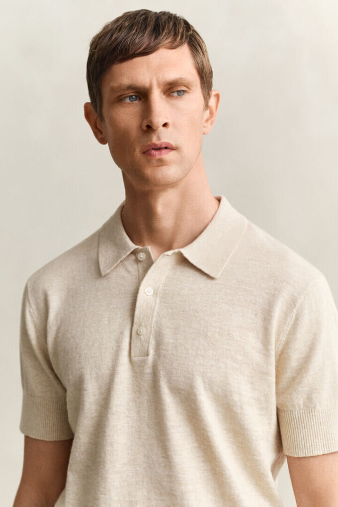Slub Cotton Blend Short Sleeve Polo Sweater Slub Cotton Blend Short Sleeve Polo Sweater