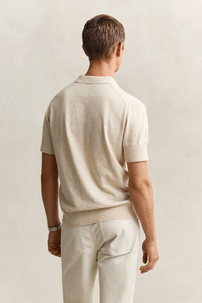 Slub Cotton Blend Short Sleeve Polo Sweater Slub Cotton Blend Short Sleeve Polo Sweater