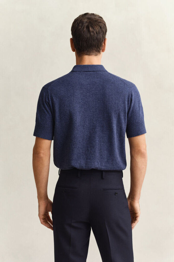 Slub Cotton Blend Short Sleeve Polo Sweater Slub Cotton Blend Short Sleeve Polo Sweater