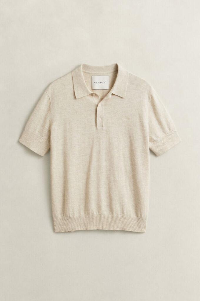 Slub Cotton Blend Short Sleeve Polo Sweater Slub Cotton Blend Short Sleeve Polo Sweater