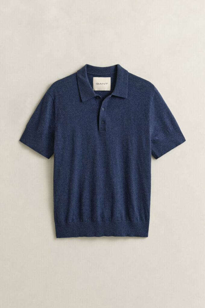 Slub Cotton Blend Short Sleeve Polo Sweater Slub Cotton Blend Short Sleeve Polo Sweater