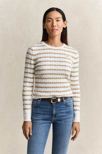 Striped Cable Knit Crew Neck Sweater Striped Cable Knit Crew Neck Sweater