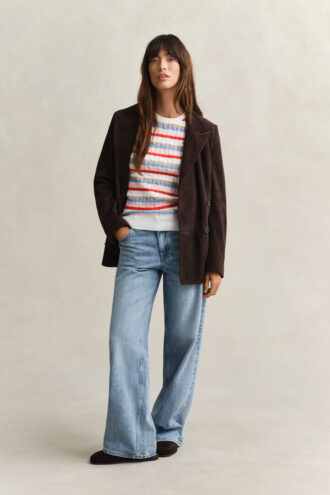Striped Cable Knit Crew Neck Sweater