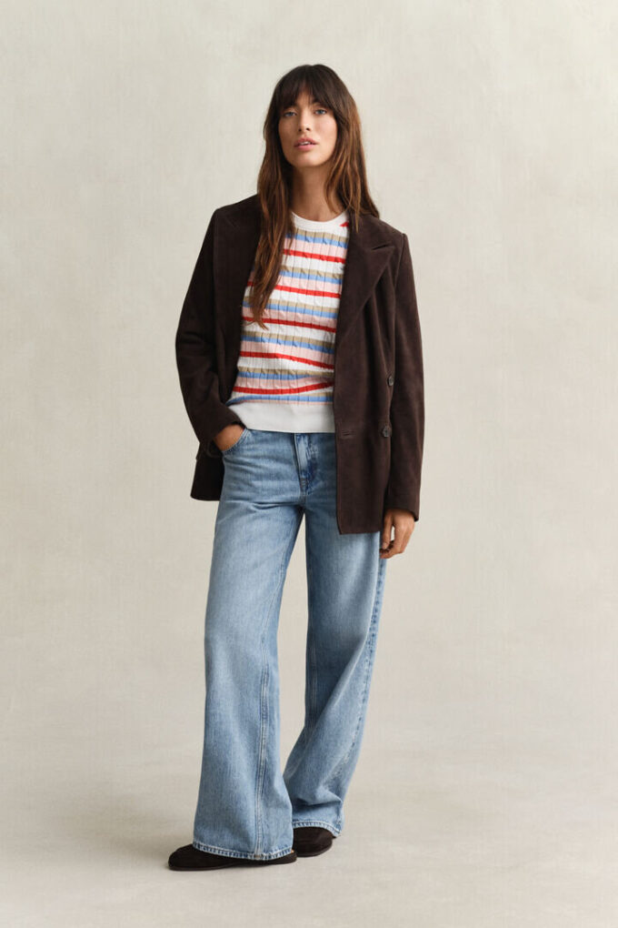 Striped Cable Knit Crew Neck Sweater Striped Cable Knit Crew Neck Sweater