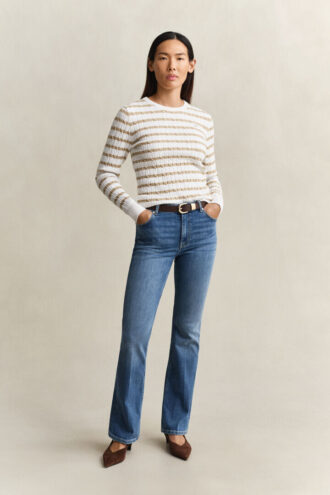 Striped Cable Knit Crew Neck Sweater Striped Cable Knit Crew Neck Sweater