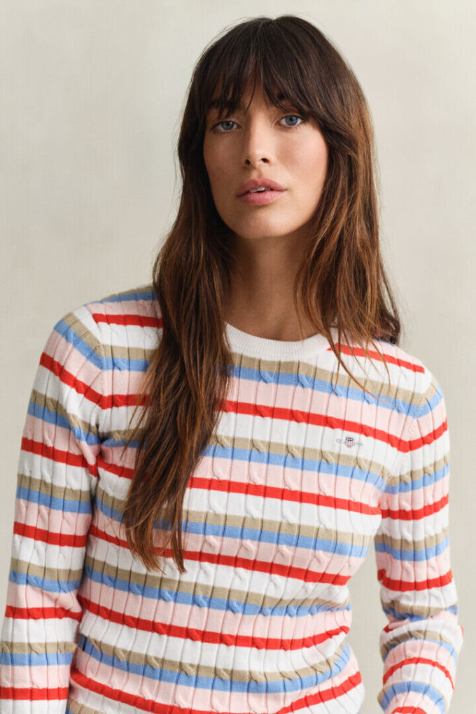 Striped Cable Knit Crew Neck Sweater Striped Cable Knit Crew Neck Sweater
