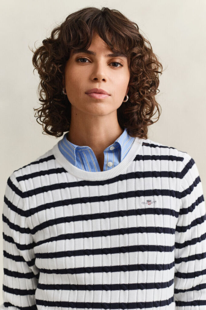 Striped Cable Knit Crew Neck Sweater Striped Cable Knit Crew Neck Sweater