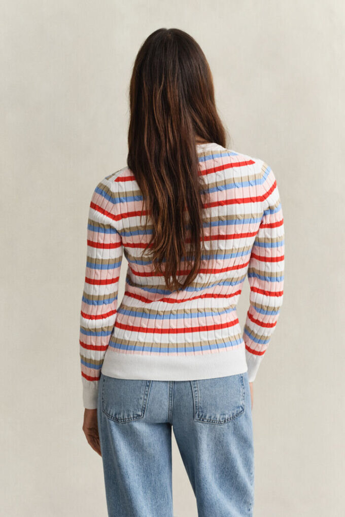 Striped Cable Knit Crew Neck Sweater Striped Cable Knit Crew Neck Sweater