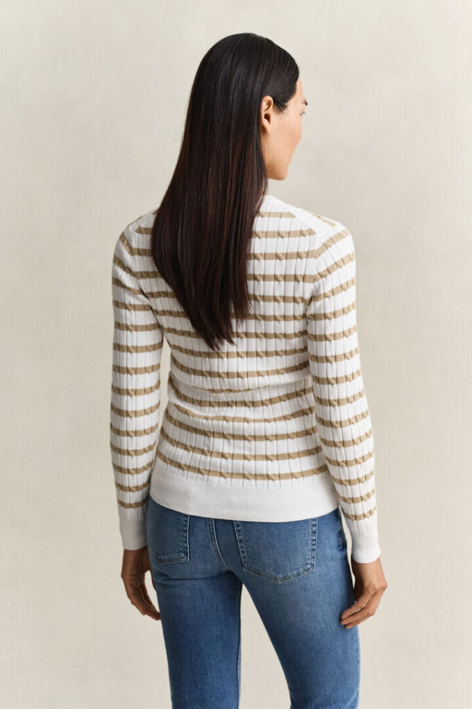 Striped Cable Knit Crew Neck Sweater Striped Cable Knit Crew Neck Sweater