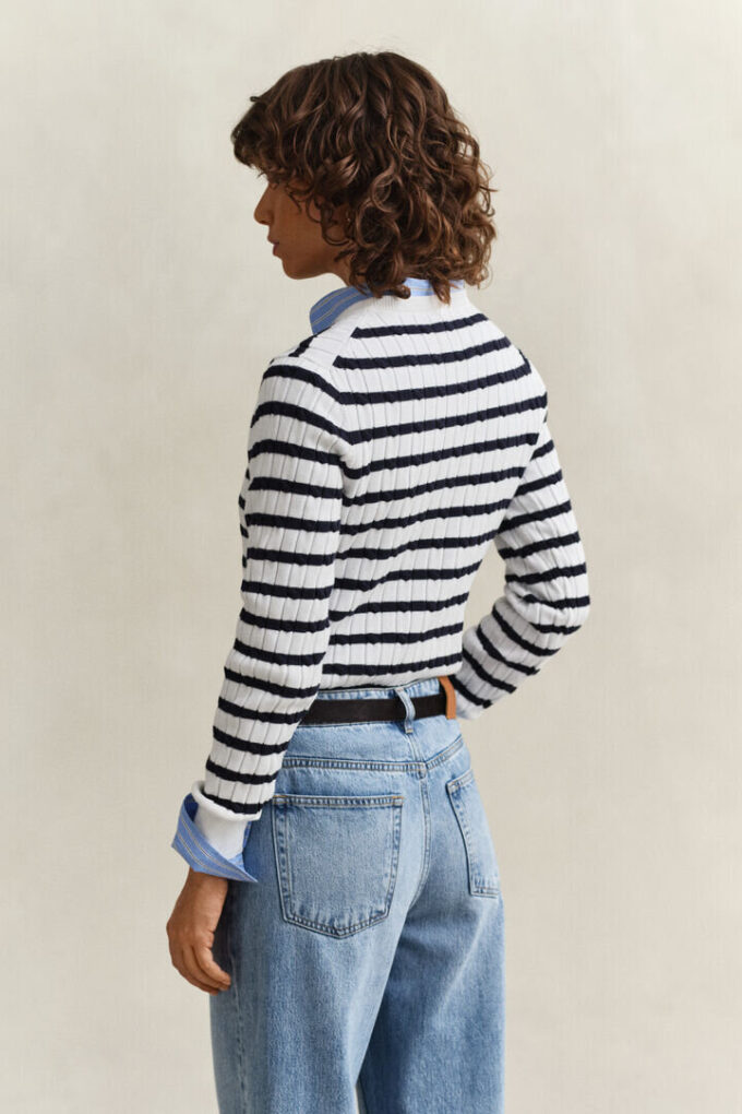 Striped Cable Knit Crew Neck Sweater Striped Cable Knit Crew Neck Sweater
