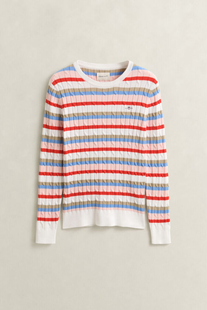Striped Cable Knit Crew Neck Sweater Striped Cable Knit Crew Neck Sweater