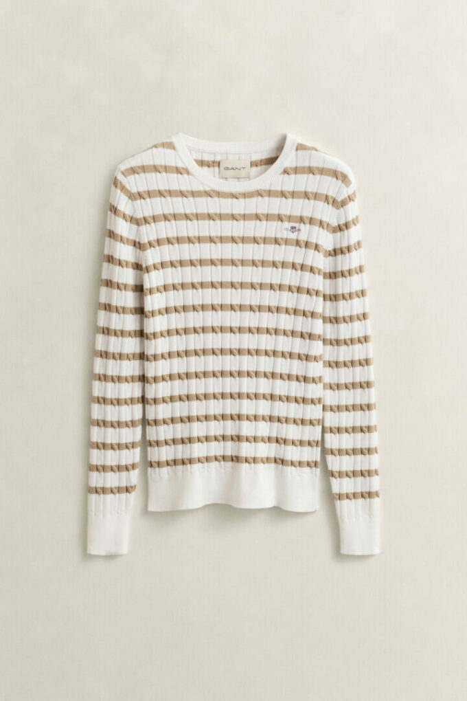 Striped Cable Knit Crew Neck Sweater Striped Cable Knit Crew Neck Sweater