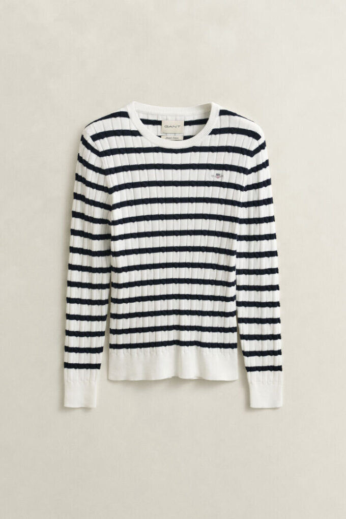 Striped Cable Knit Crew Neck Sweater Striped Cable Knit Crew Neck Sweater