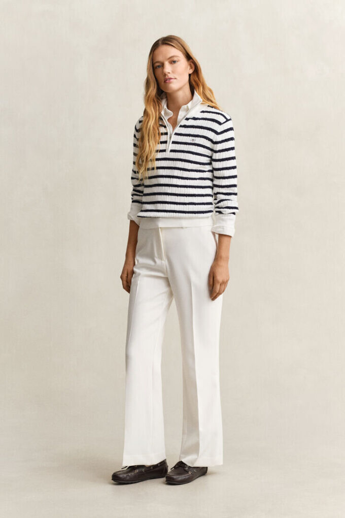 Striped Cable Knit Half-Zip Sweater