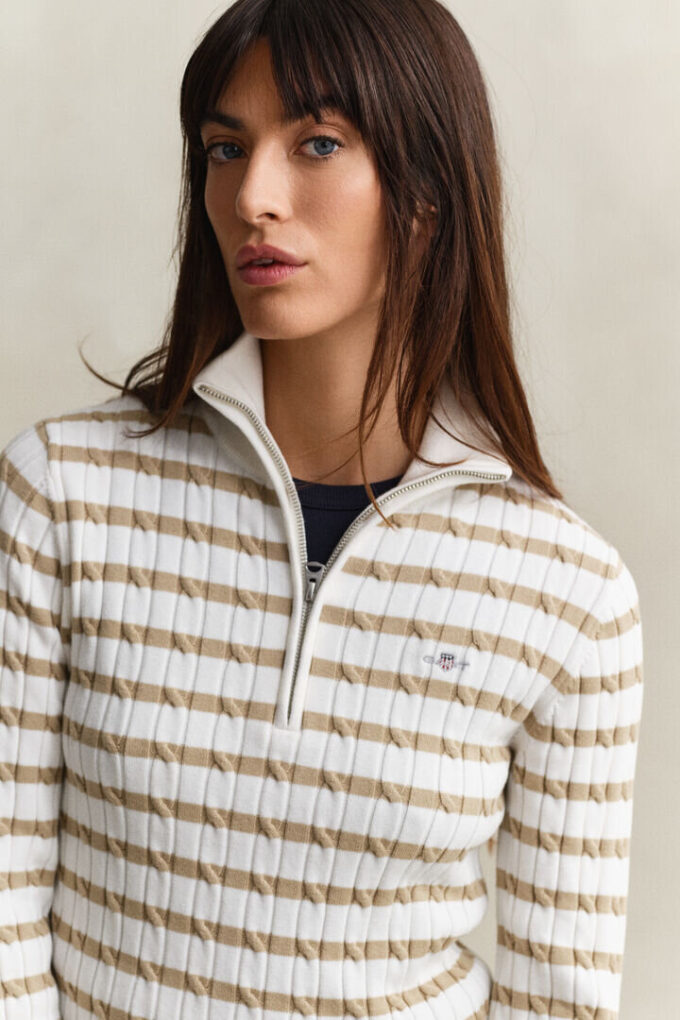 Striped Cable Knit Half-Zip Sweater Striped Cable Knit Half-Zip Sweater