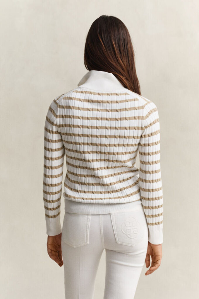 Striped Cable Knit Half-Zip Sweater Striped Cable Knit Half-Zip Sweater