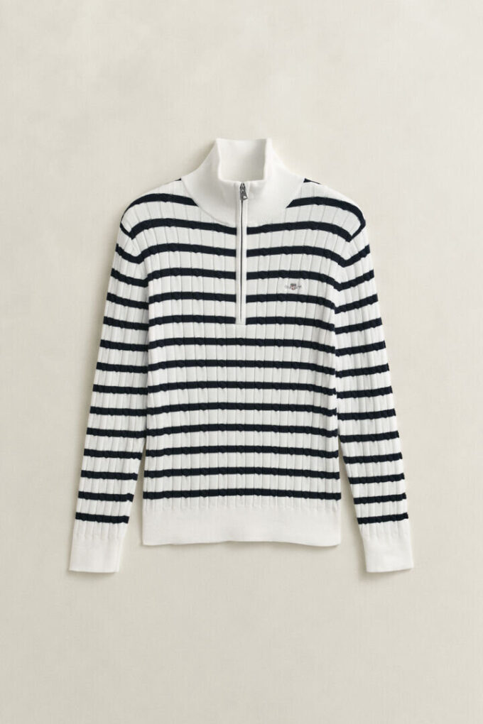 Striped Cable Knit Half-Zip Sweater
