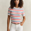 Striped Cable Knit Short Sleeve Sweater Striped Cable Knit Short Sleeve Sweater