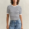Striped Cable Knit Short Sleeve Sweater Striped Cable Knit Short Sleeve Sweater