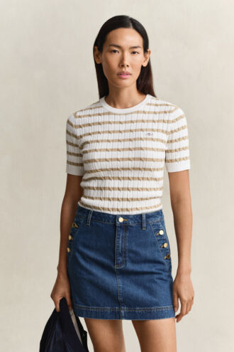 striped cable knit short sleeve sweater 1 2 330x495 - Striped Cable Knit Short Sleeve Sweater